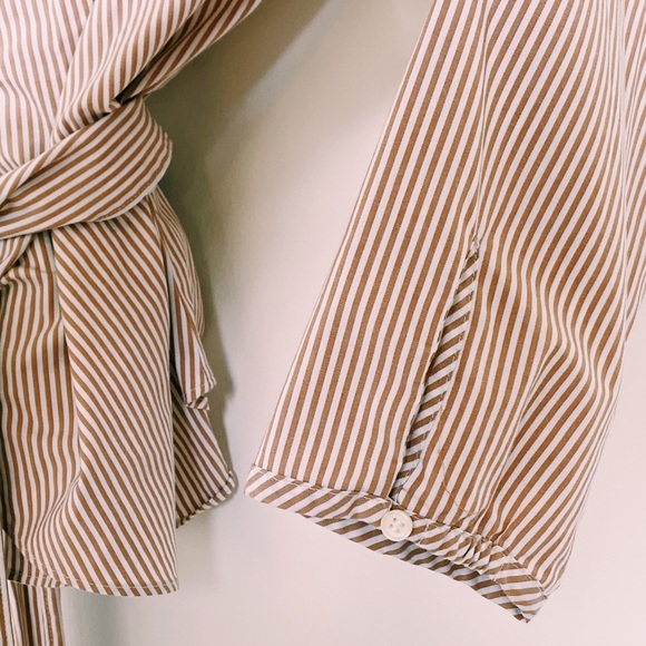 J. Crew Wrap Blouse White & Tan Stripes Waist Tie - Picture 6 of 16